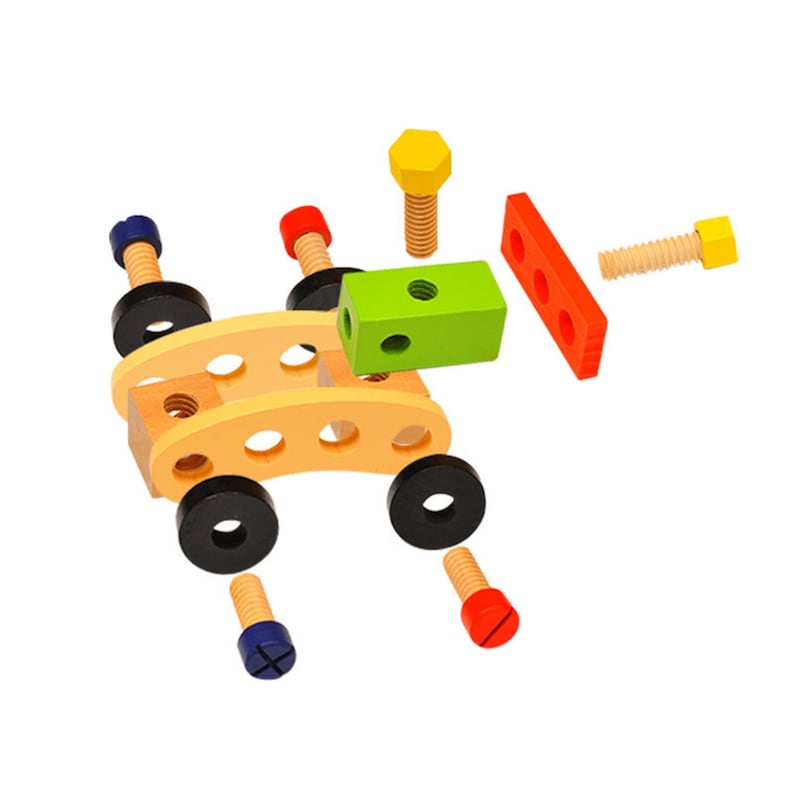 Children's pretend play build fix wood Toolbox Toy, Carpenter Traddie Set For toddlers and kids 3