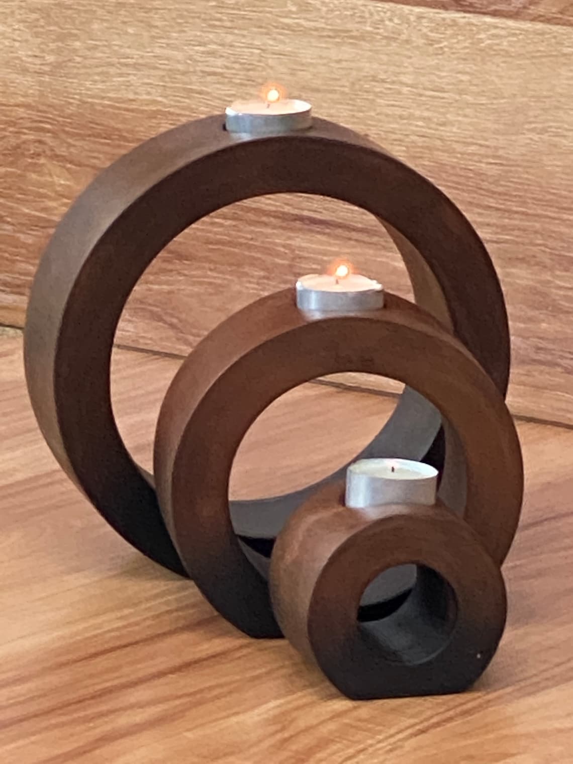 Candle holder set of 3 concentric wooden designed stye 3