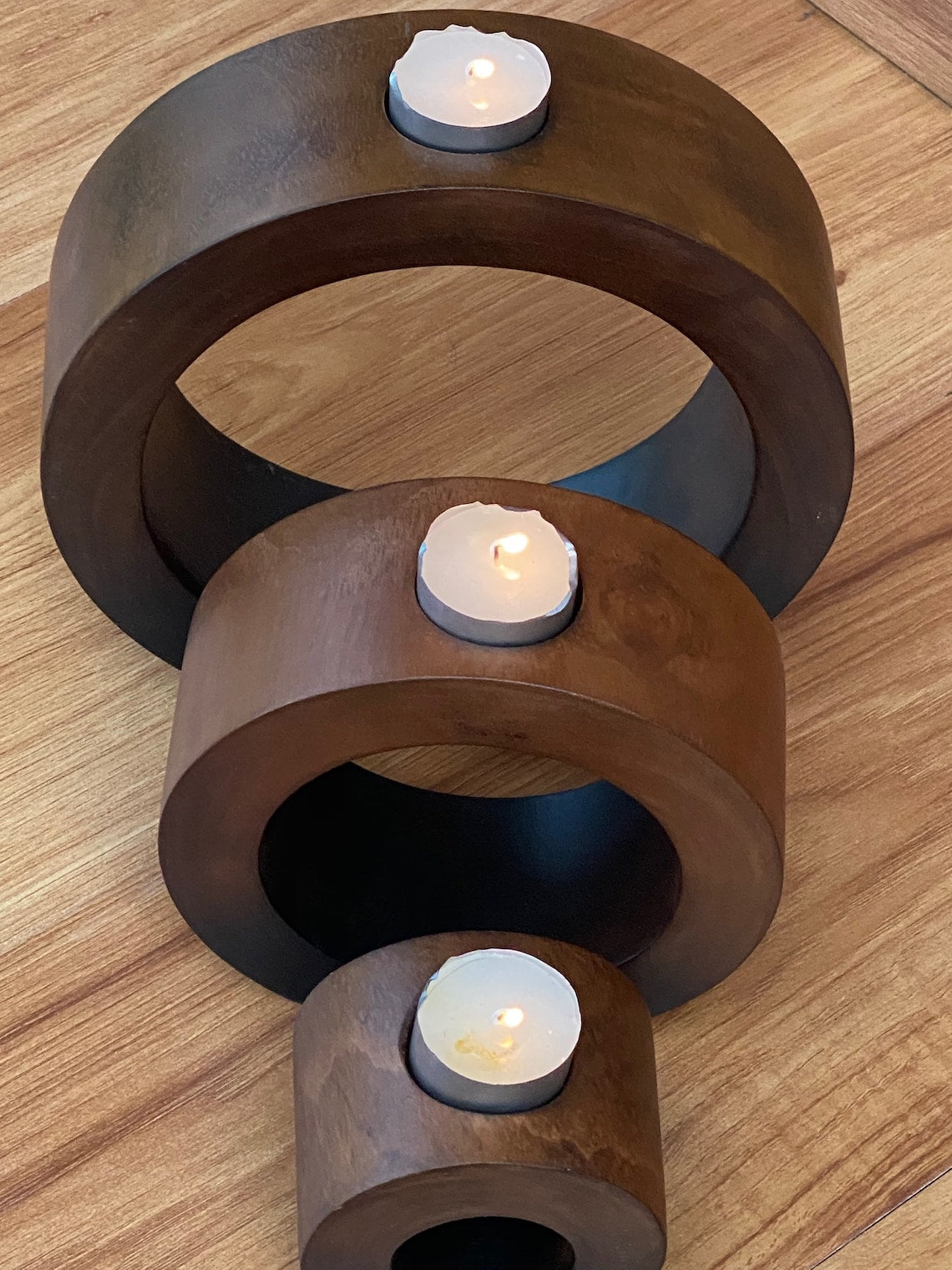 Candle holder set of 3 concentric wooden designed stye 5