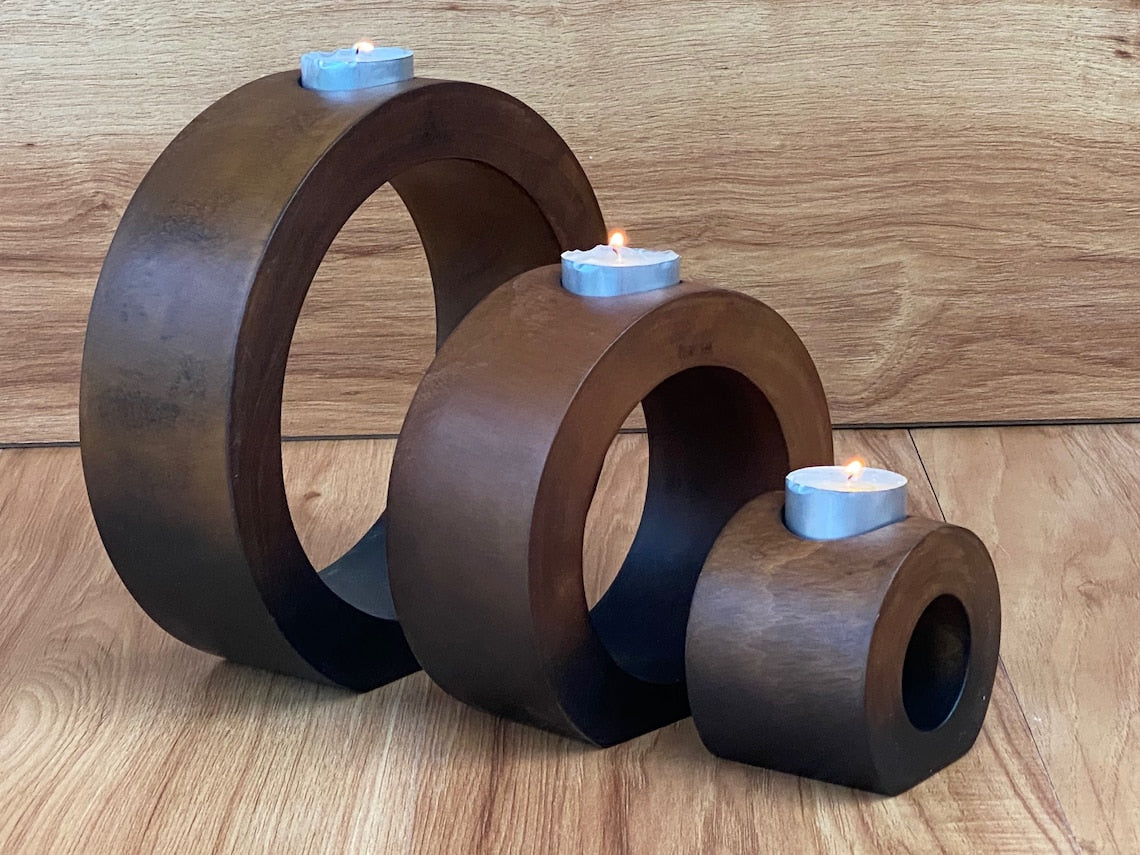 Candle holder set of 3 concentric wooden designed stye 6