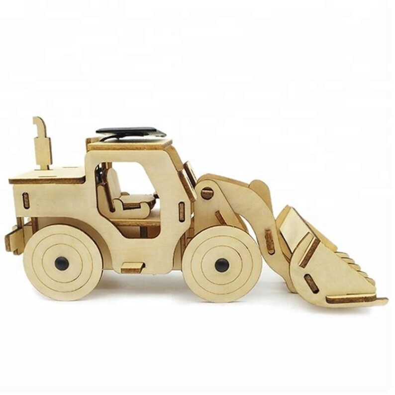 Model Bulldozer Tipper truck: Solar or battery powered plywood model-includes Motor or Solar powered options plus paint brush set 6