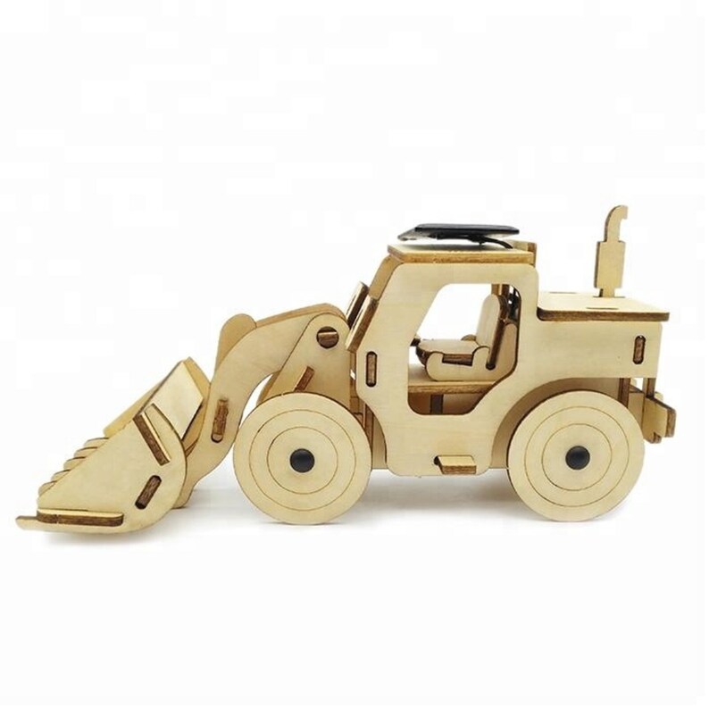 Model Bulldozer Tipper truck: Solar or battery powered plywood model-includes Motor or Solar powered options plus paint brush set 7