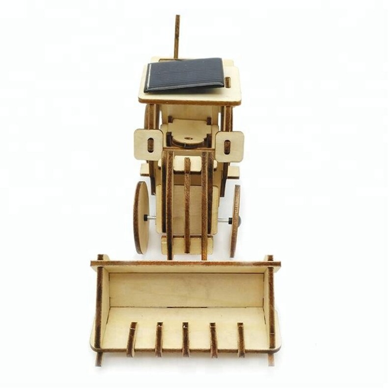 Model Bulldozer Tipper truck: Solar or battery powered plywood model-includes Motor or Solar powered options plus paint brush set 8