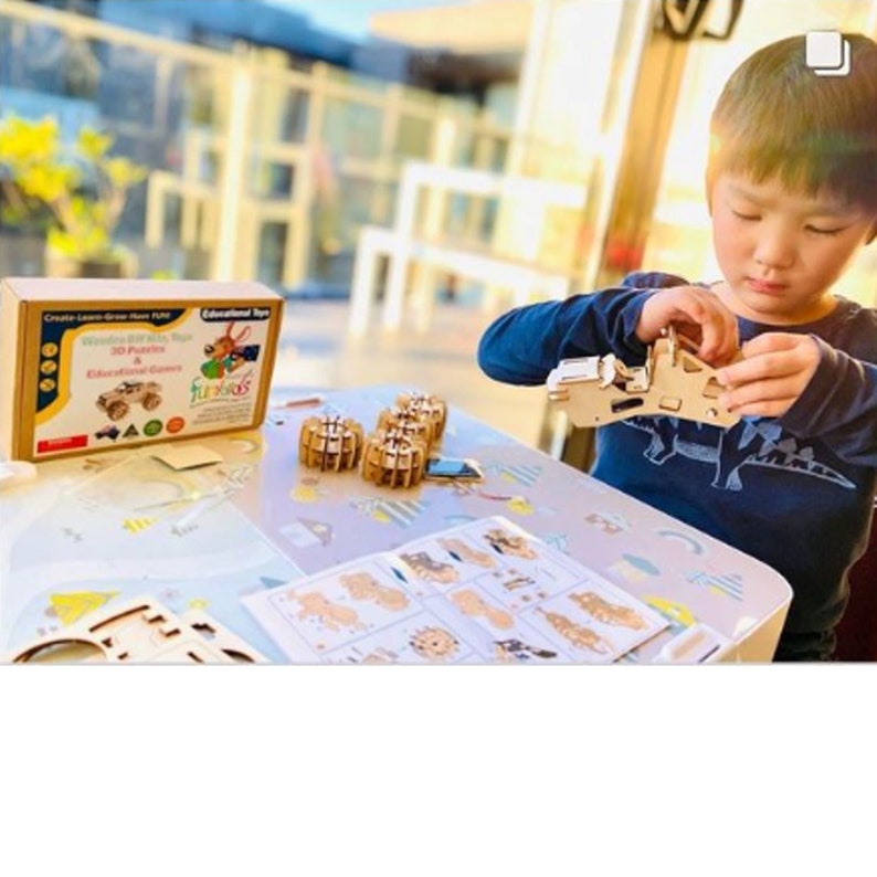 Model car 3D Ply Wood puzzle- Build and Paint your own 4 x 4 Truck Car craft kit with MOTOR (solar or battery) 3