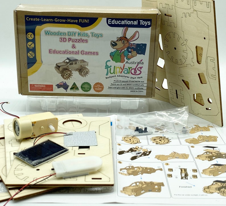 Model car 3D Ply Wood puzzle- Build and Paint your own 4 x 4 Truck Car craft kit with MOTOR (solar or battery) 4