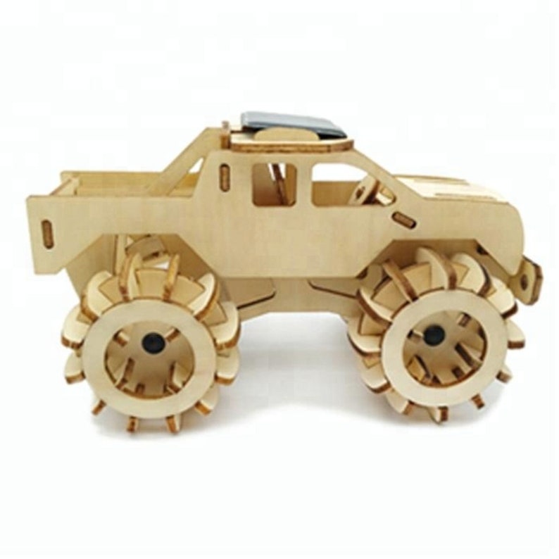 Model car 3D Ply Wood puzzle- Build and Paint your own 4 x 4 Truck Car craft kit with MOTOR (solar or battery) 5