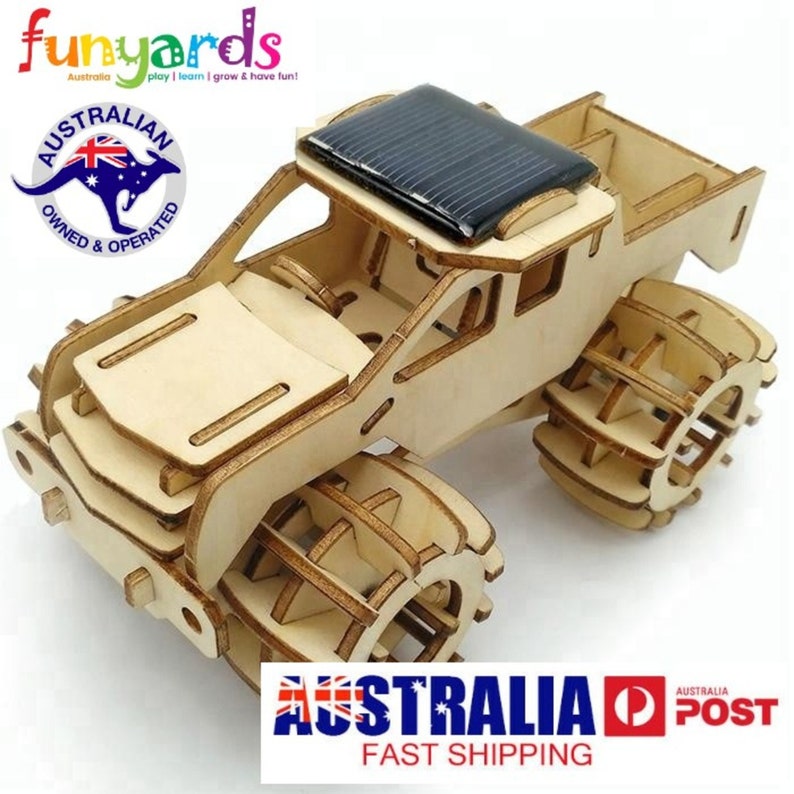 Model car 3D Ply Wood puzzle- Build and Paint your own 4 x 4 Truck Car craft kit with MOTOR (solar or battery) 8