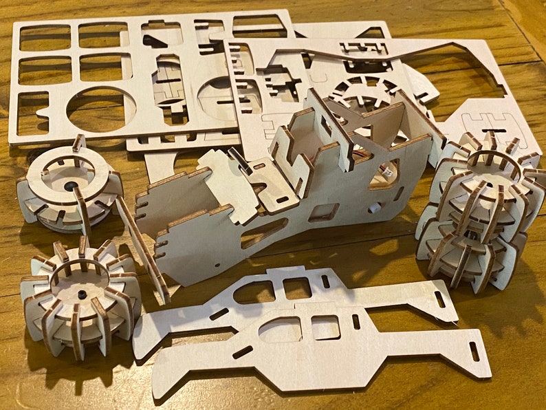 Model car 3D Ply Wood puzzle- Build and Paint your own 4 x 4 Truck Car craft kit with MOTOR (solar or battery) 9