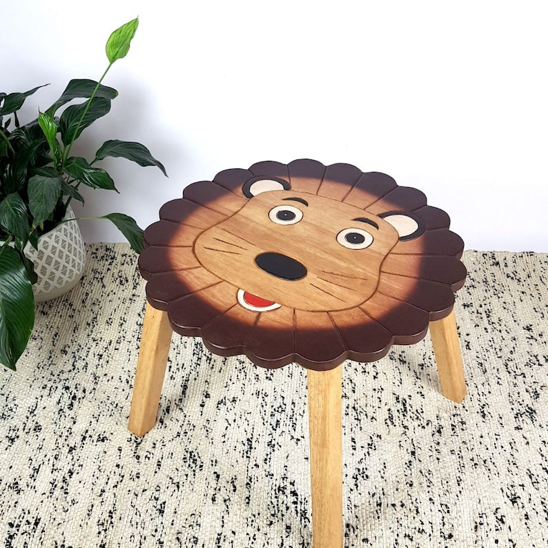 Hand Carved Children's Table Wooden LION Theme 6