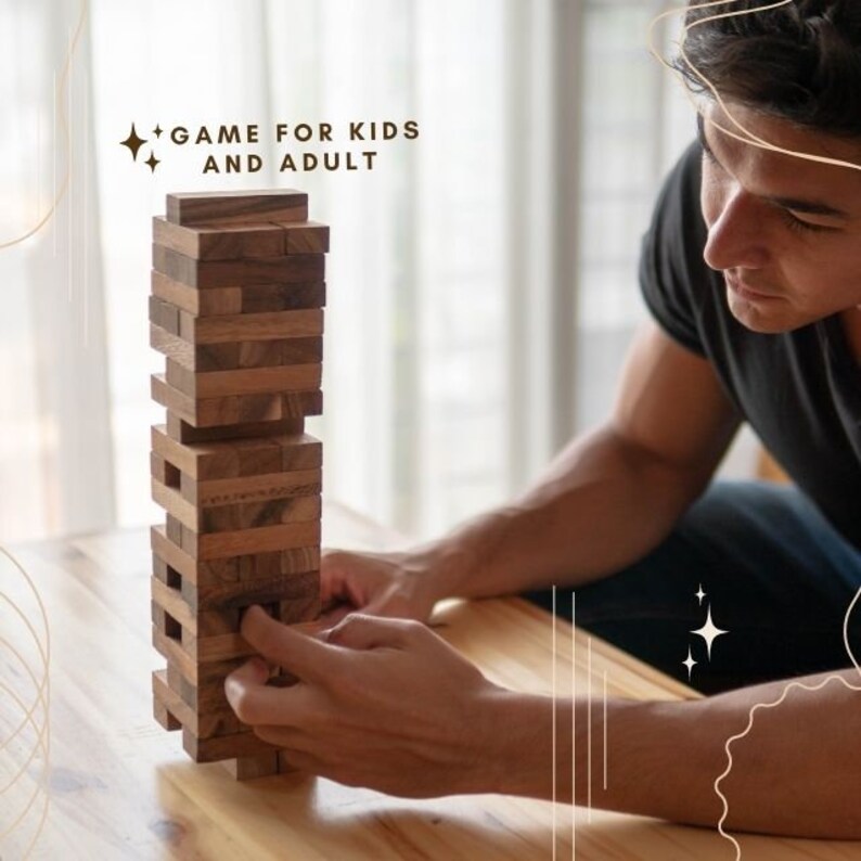 Stacking blocks wood balance game handmade stacking Fun Board Games Kids Ages 4 to Adults 3