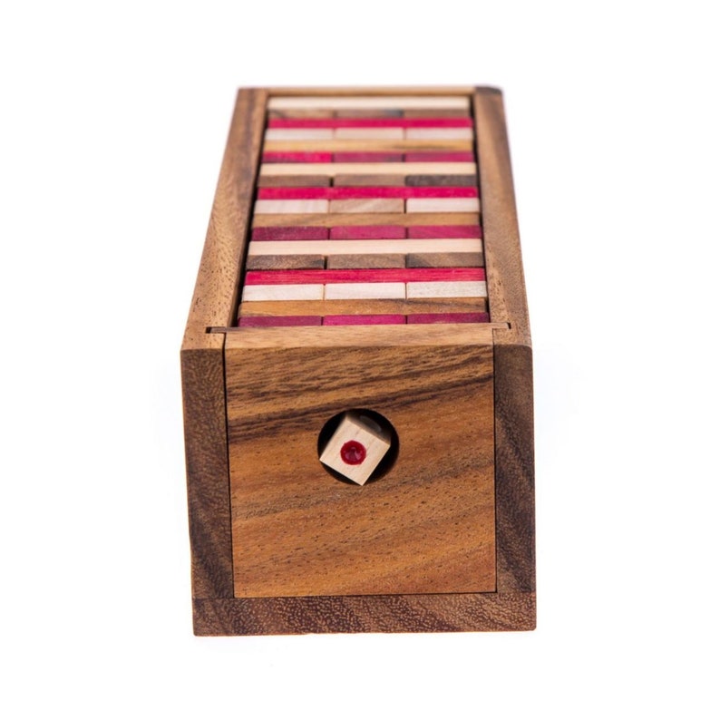 Stacking tumbling blocks wood Red colours balance game with dice play options handmade stacking Fun Board Games Kids Ages 4 to Adults 7
