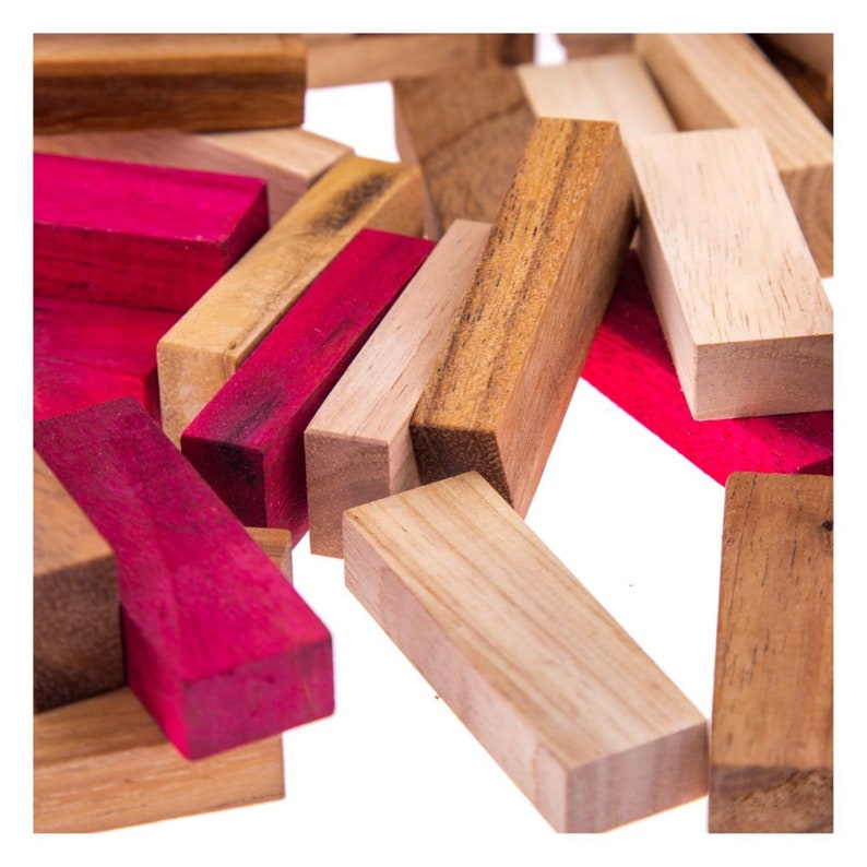 Stacking tumbling blocks wood Red colours balance game with dice play options handmade stacking Fun Board Games Kids Ages 4 to Adults 8