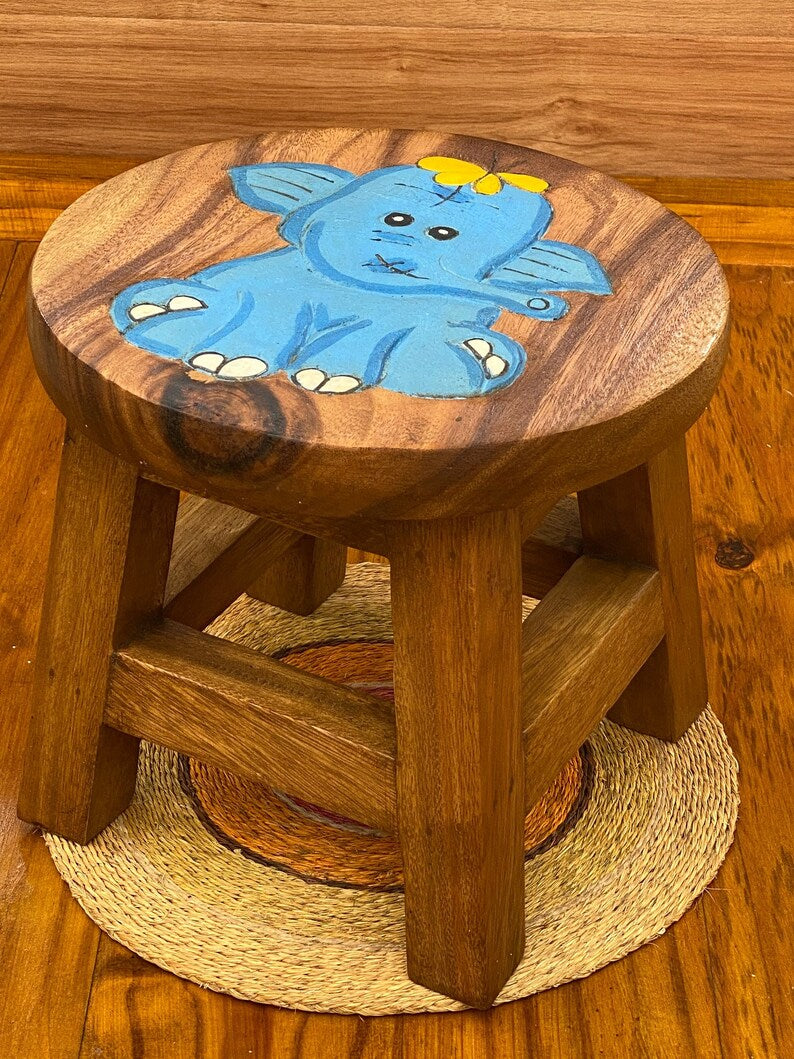 Children's Wooden Stool Blue Baby ELEPHANT Themed Chair Toddlers Step sitting Stool 7