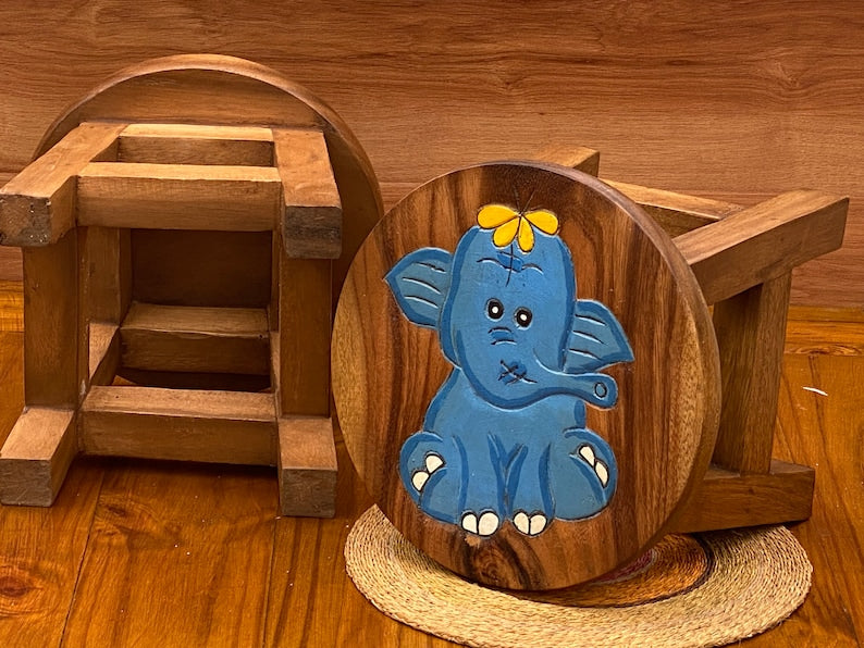 Children's Wooden Stool Blue Baby ELEPHANT Themed Chair Toddlers Step sitting Stool 8