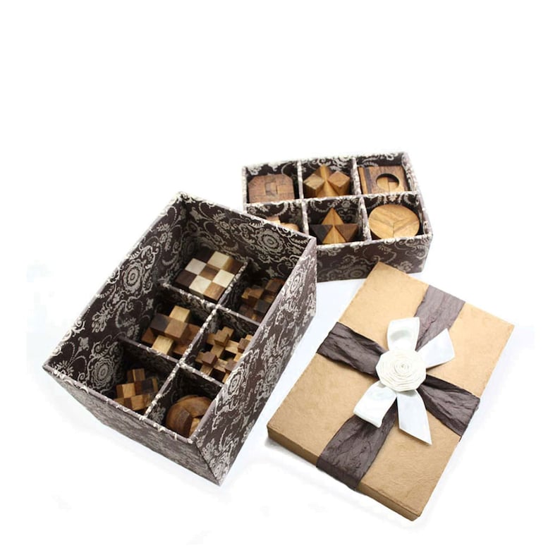 12 unique hand made wooden Puzzles in a Deluxe Gift Box Set-for kids or adults 2