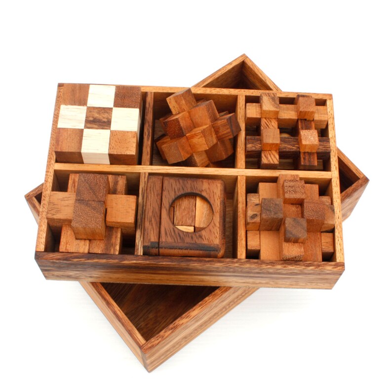 12 unique hand made wooden Puzzles in a Deluxe Gift Box Set-for kids or adults 3