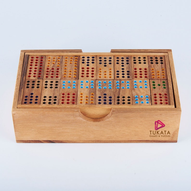 Wooden Domino Game Set Handmade Dominoes in Gift box 1