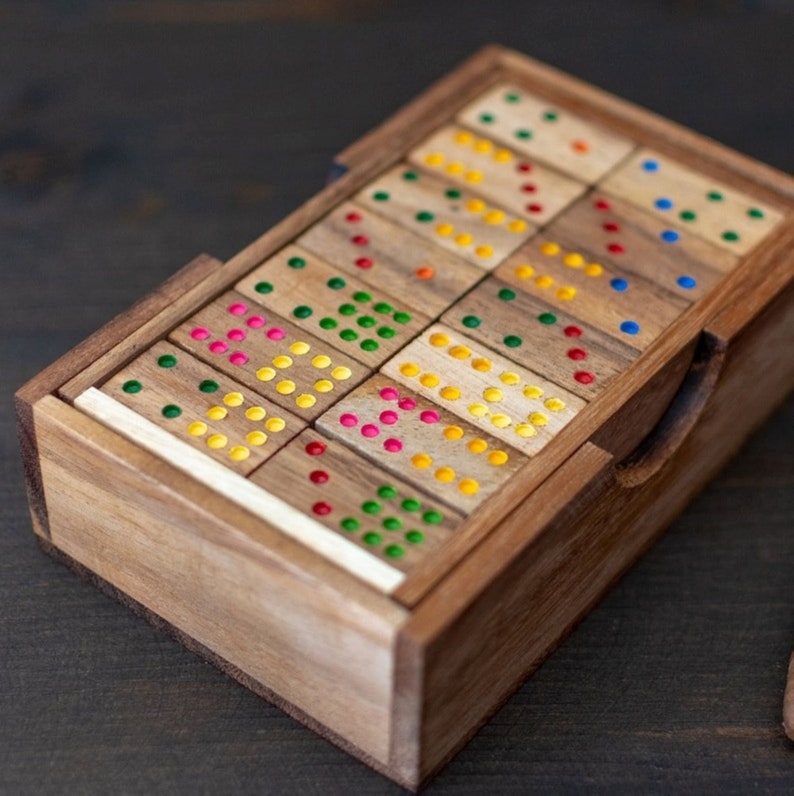 Wooden Domino Game Set Handmade Dominoes in Gift box 2