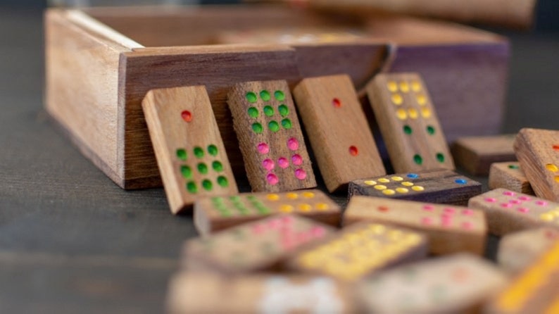Wooden Domino Game Set Handmade Dominoes in Gift box 3