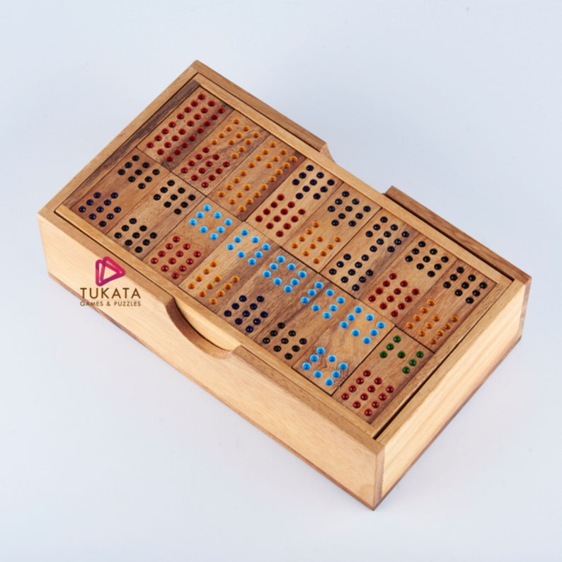Wooden Domino Game Set Handmade Dominoes in Gift box 5