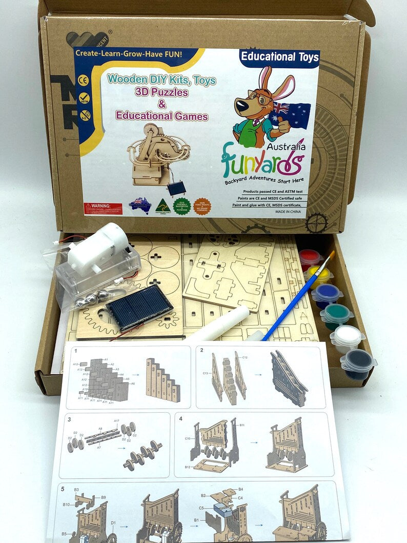 3D Wooden Marble Run Puzzle Craft Toy, Gift for Adults & Teen Boys Girls, Age 14+, DIY Model Building Kits - Waterwheel Coaster 3