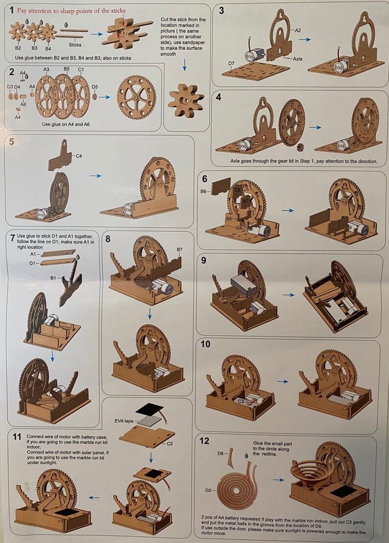 3D Wooden Marble Run Puzzle Craft Toy, Gift for Adults & Teen Boys Girls, Age 14+, DIY Model Building Kits - Waterwheel Coaster 7