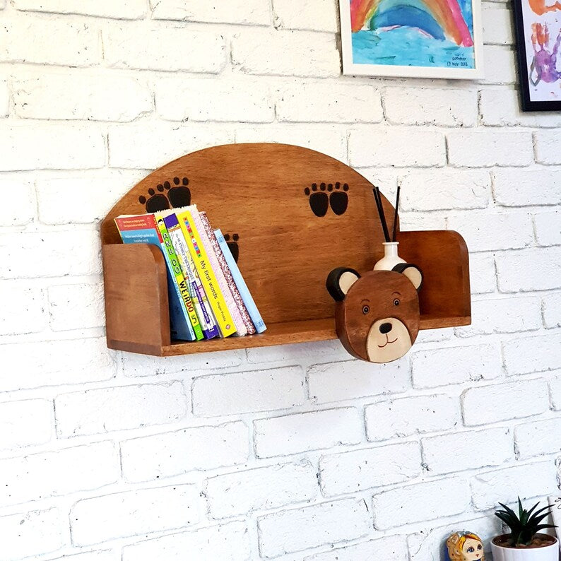 Wooden Wall Mounted Book Shelf Bear theme for children's room 3