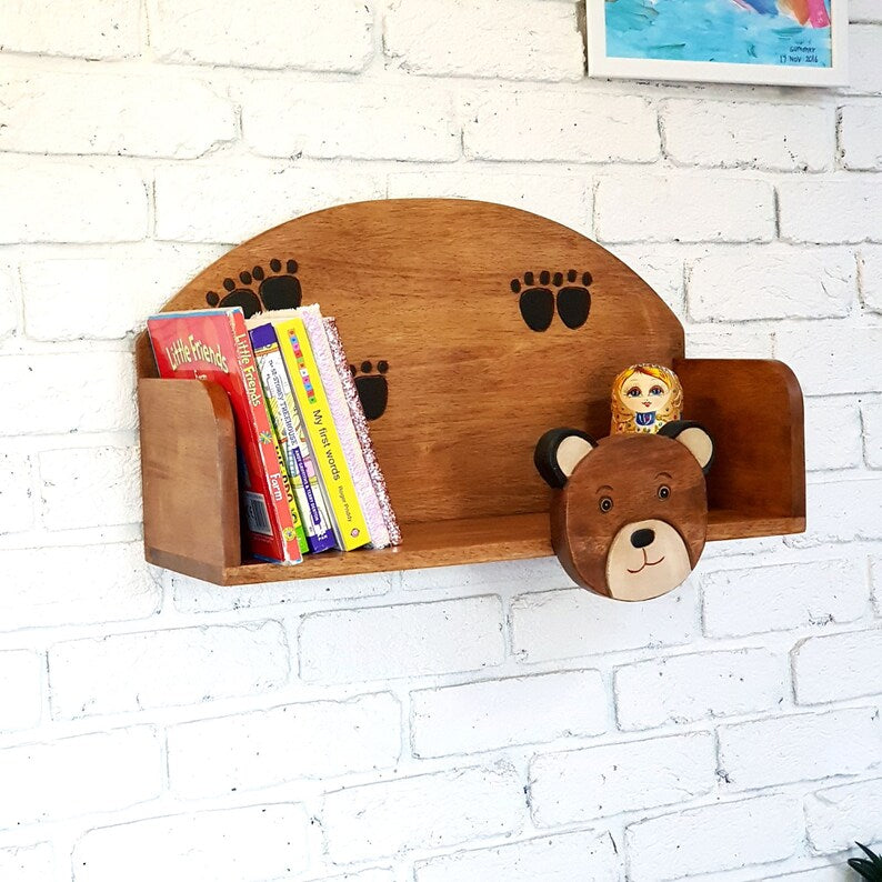 Wooden Wall Mounted Book Shelf Bear theme for children's room 4