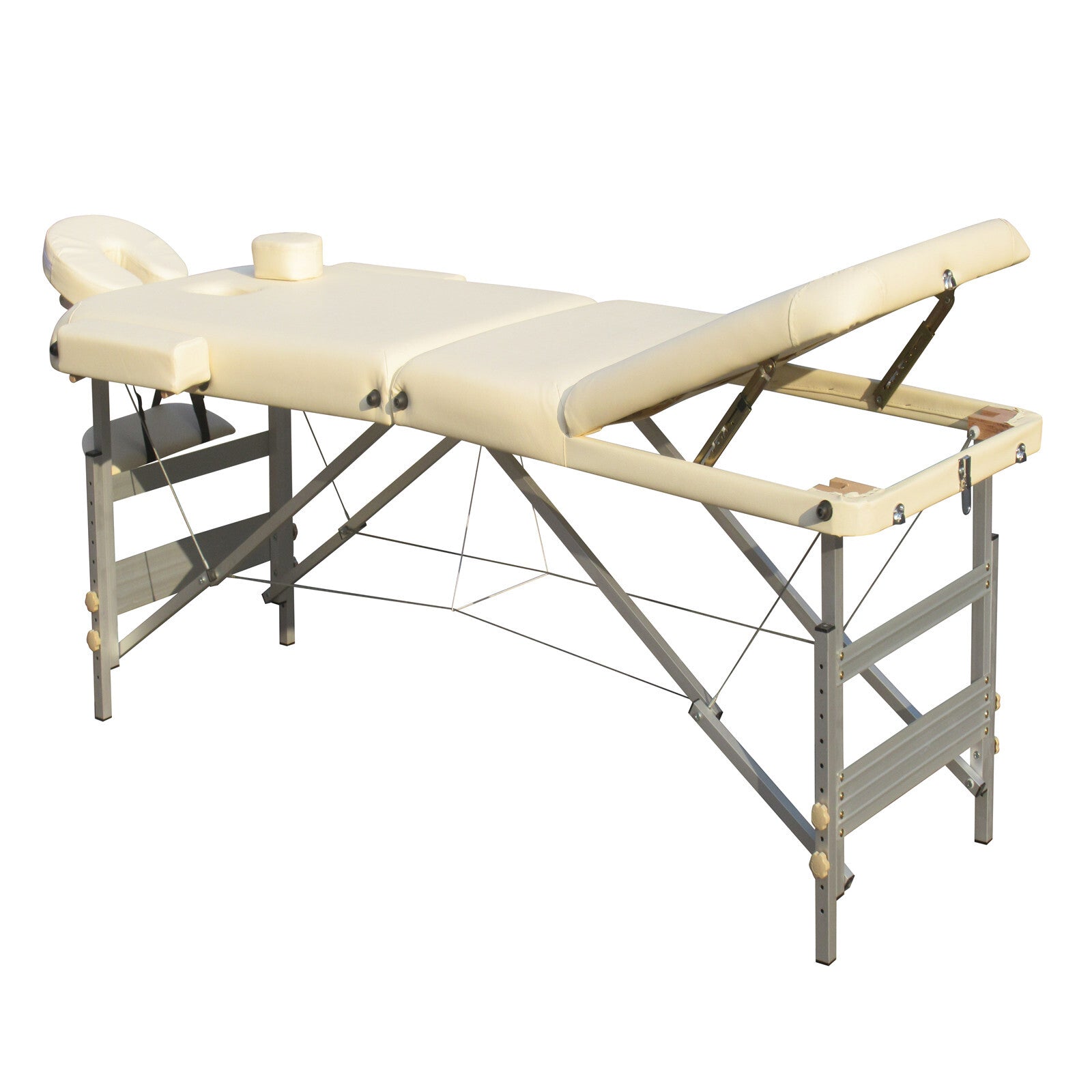 YES4HOMES 3 Fold 5 cm Thickness Foam Portable Aluminium Massage Table Massage Bed Beauty Therapy Beige 4