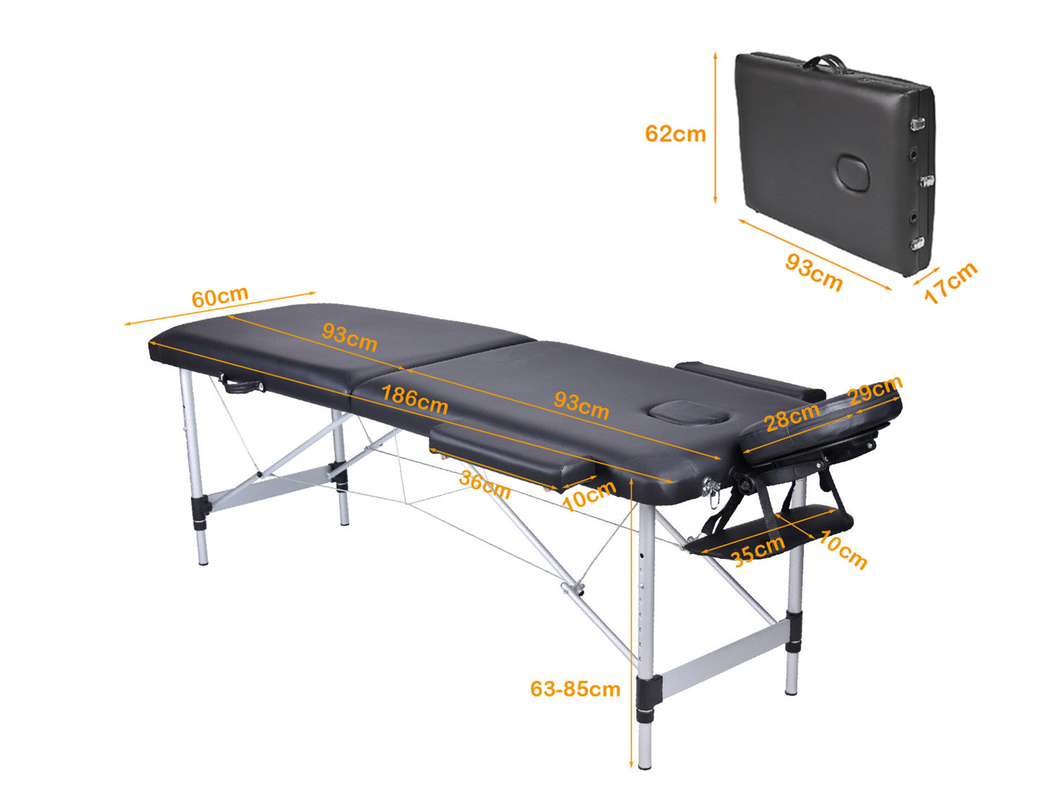 YES4HOMES 2 Fold Portable Aluminium Massage Table Massage Bed Beauty Therapy Black 4