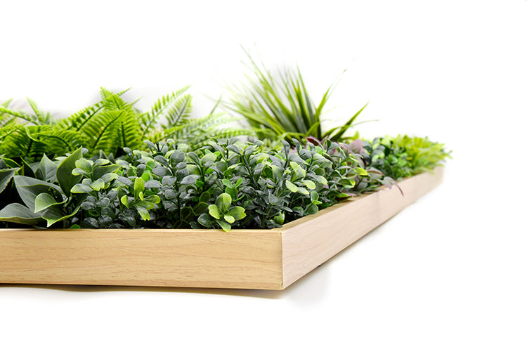 YES4HOMES 3D 1Mx1M Green Artificial Plants Wall Panel Flower Wall With Frame Vertical Garden UV Resistant Frame 3