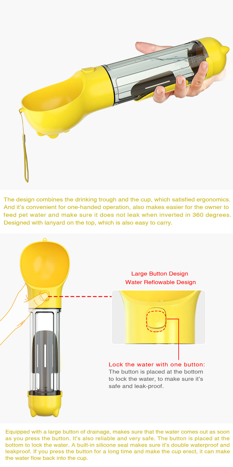 YES4PETS 4 in 1 Portable Pet Dog Puppy Cat Drinking Mug Water Feeder Bottle Valve Travel Bottle Yellow 3