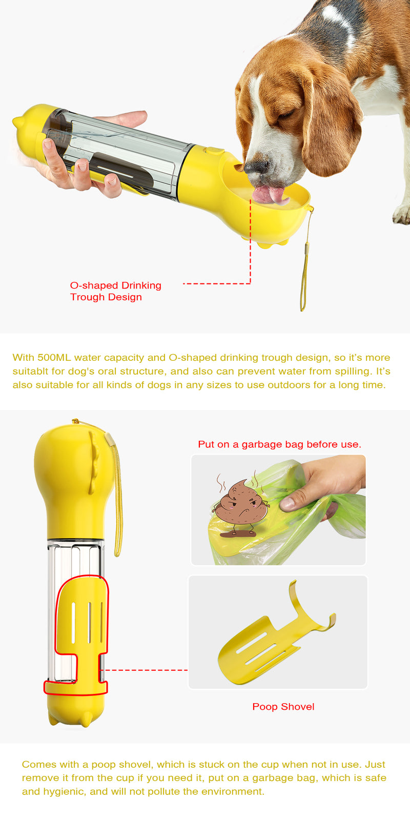 YES4PETS 4 in 1 Portable Pet Dog Puppy Cat Drinking Mug Water Feeder Bottle Valve Travel Bottle Yellow 4