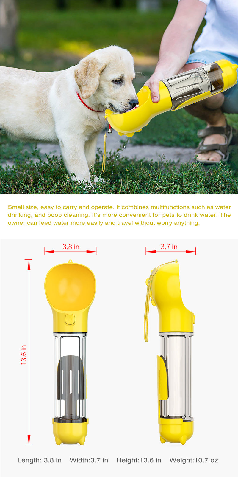 YES4PETS 4 in 1 Portable Pet Dog Puppy Cat Drinking Mug Water Feeder Bottle Valve Travel Bottle Yellow 6