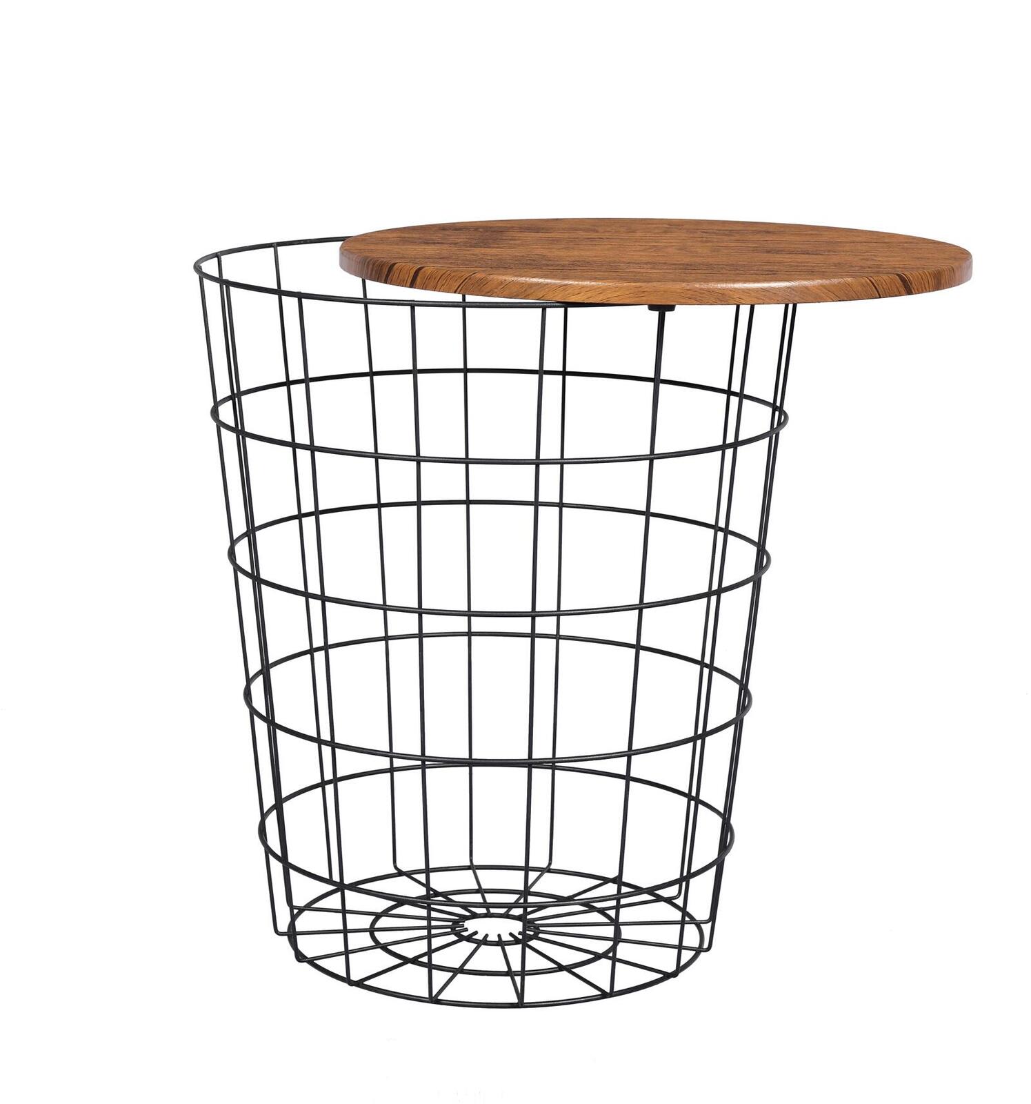 YES4HOMES Vintage Round Coffee Tables Set of 2 Side Tables Robust Steel Frame for Living Room Bedroom Rustic Brown and Black 3