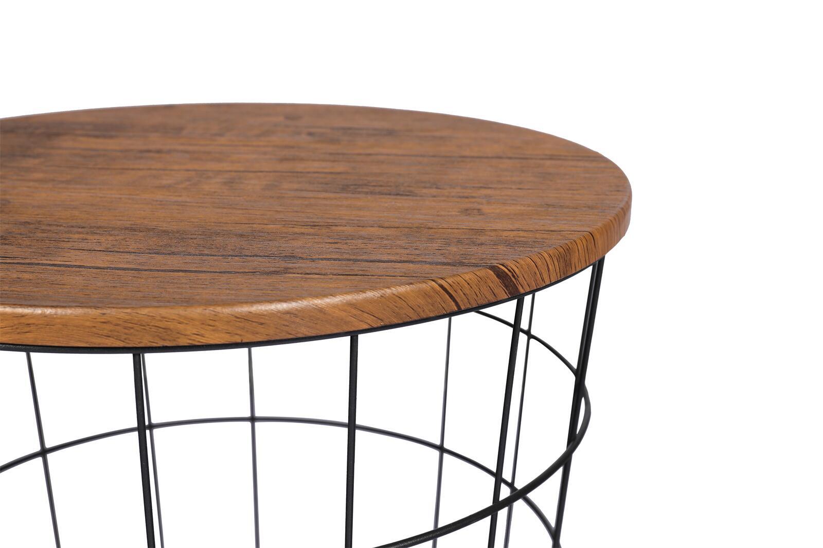 YES4HOMES Vintage Round Coffee Tables Set of 2 Side Tables Robust Steel Frame for Living Room Bedroom Rustic Brown and Black 4