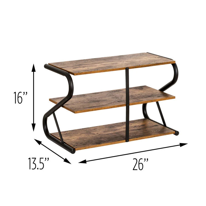 Matte Black Frame Rustic Wood 3-Tier Medium Shoe Rack Shelf Stand Storage Organizer 3