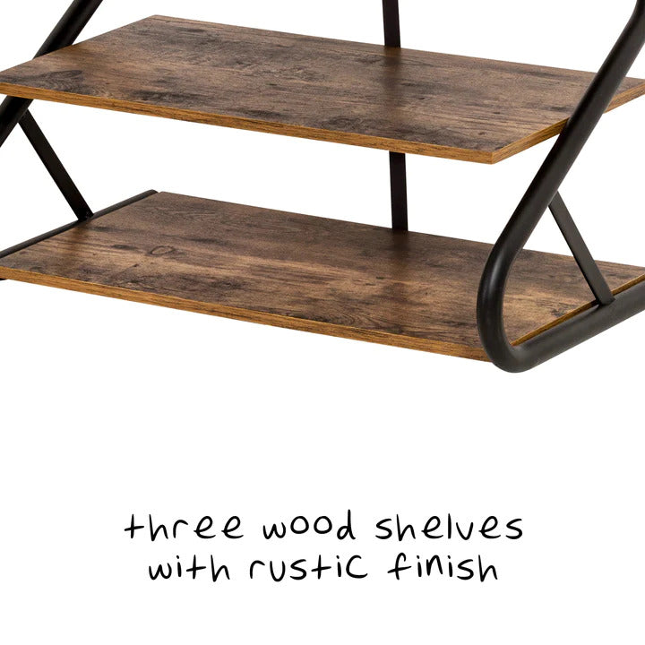 Matte Black Frame Rustic Wood 3-Tier Medium Shoe Rack Shelf Stand Storage Organizer 4