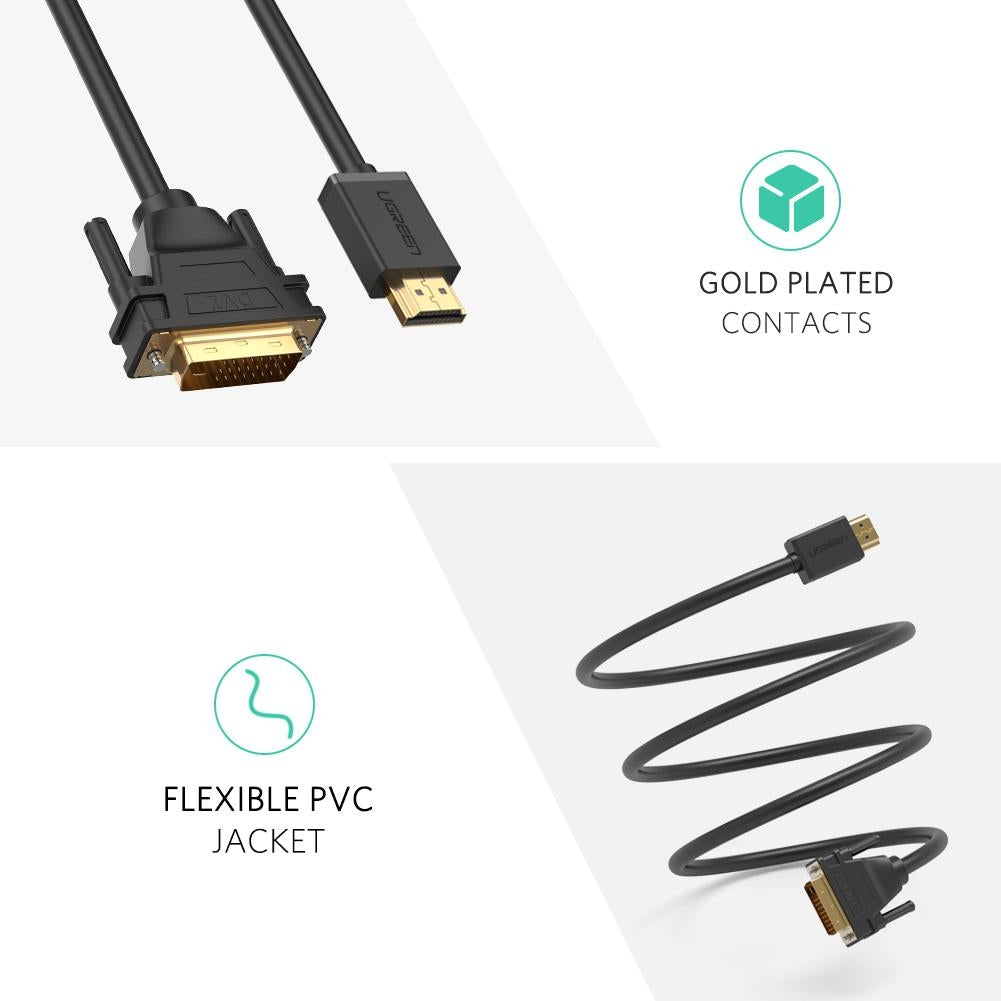 UGREEN 10136 HDMI To DVI 24+1 Cable 3M 6