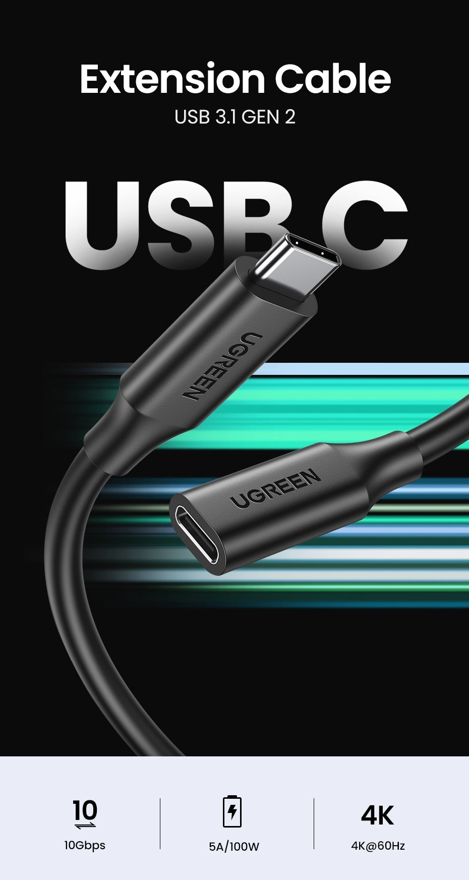 UGREEN 10387 USB-C Extension Cable 1M 4