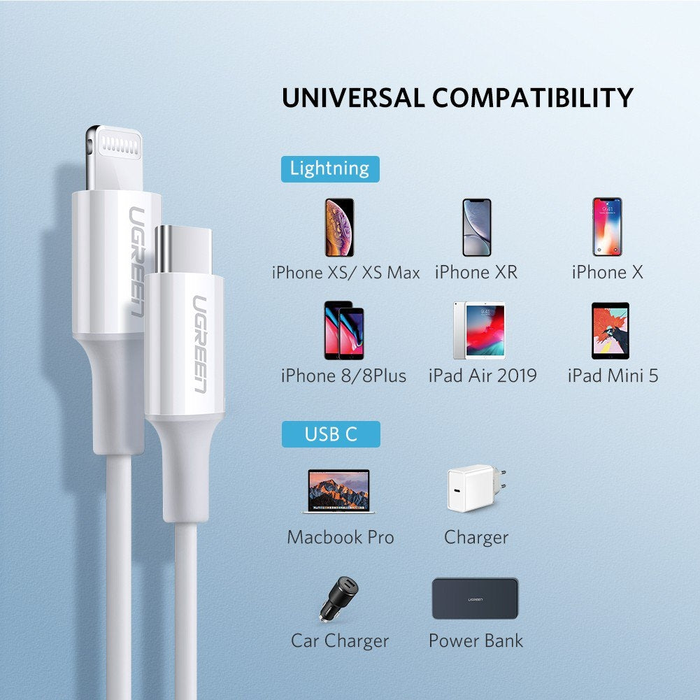 UGREEN 10493 Type-C to MFI iPhone M/M Cable Rubber Shell 1M White 4
