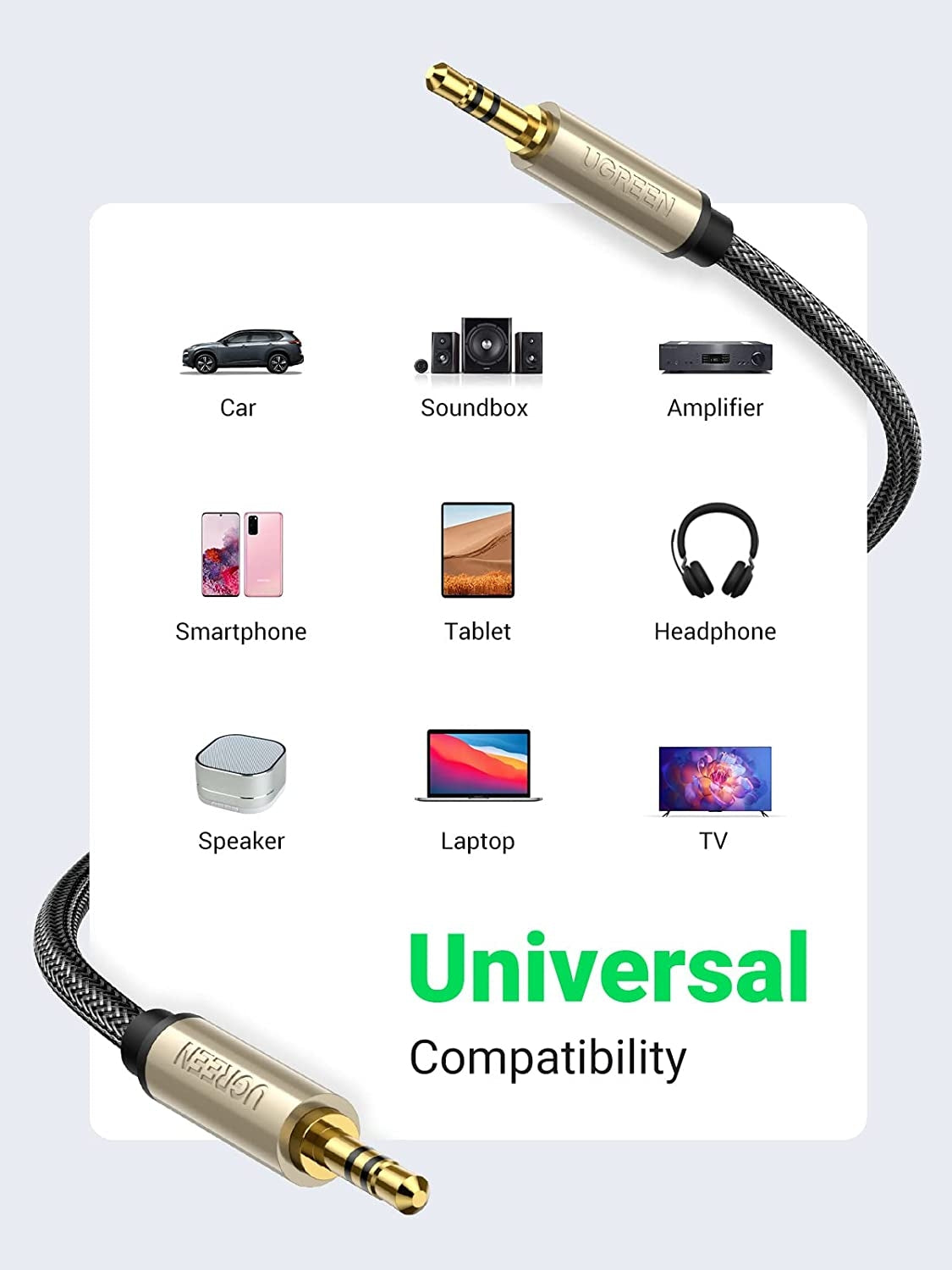 UGREEN 10604 3.5mm Male to Male Aux Stereo Audio Cable 2M 5