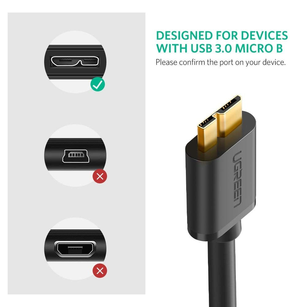 UGREEN USB 3.0 A Male to Micro USB 3.0 Male Cable - Black 0.5M (10840) 3