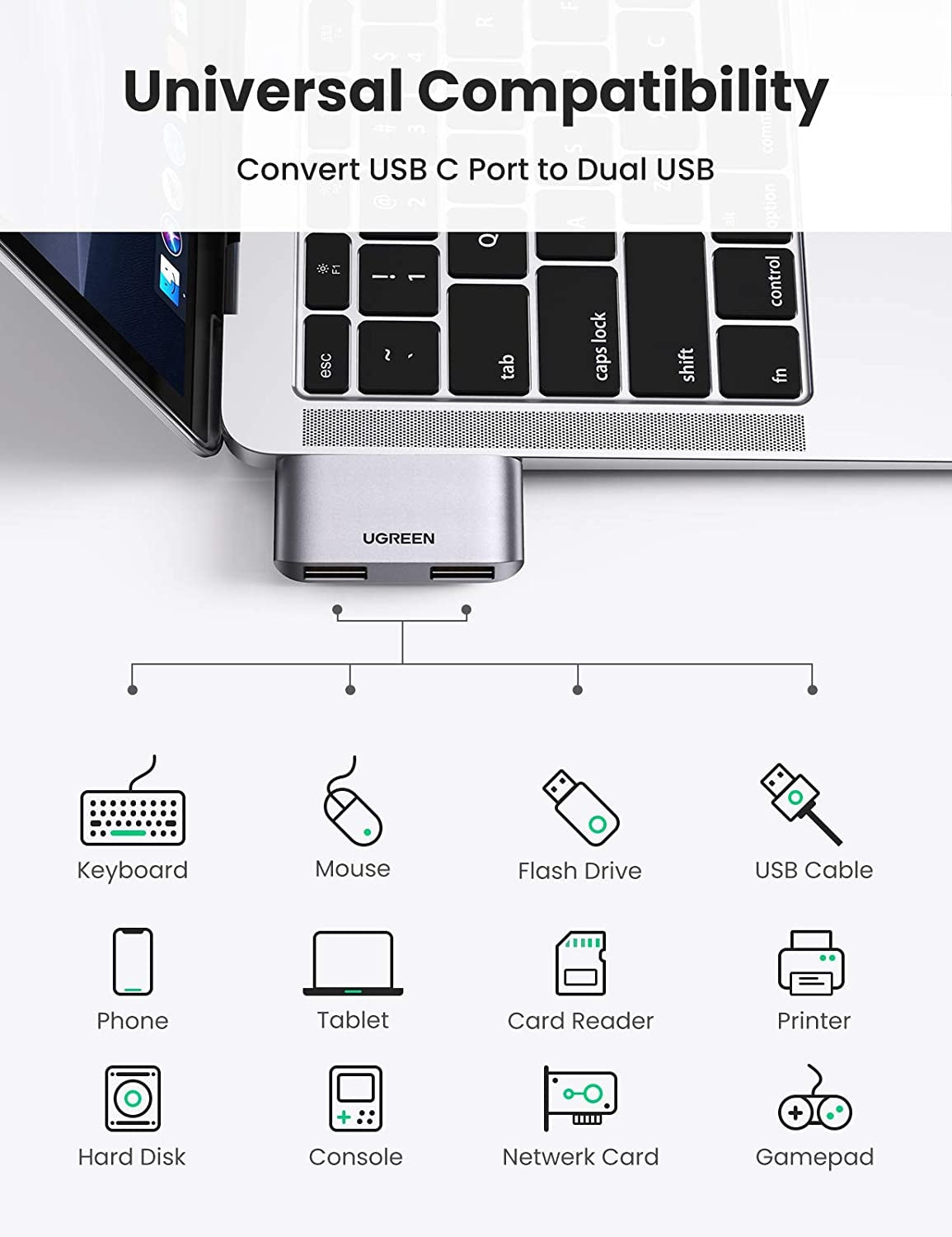 UGREEN 10912 USB-C to USB 3.0 x2 Adapter 4