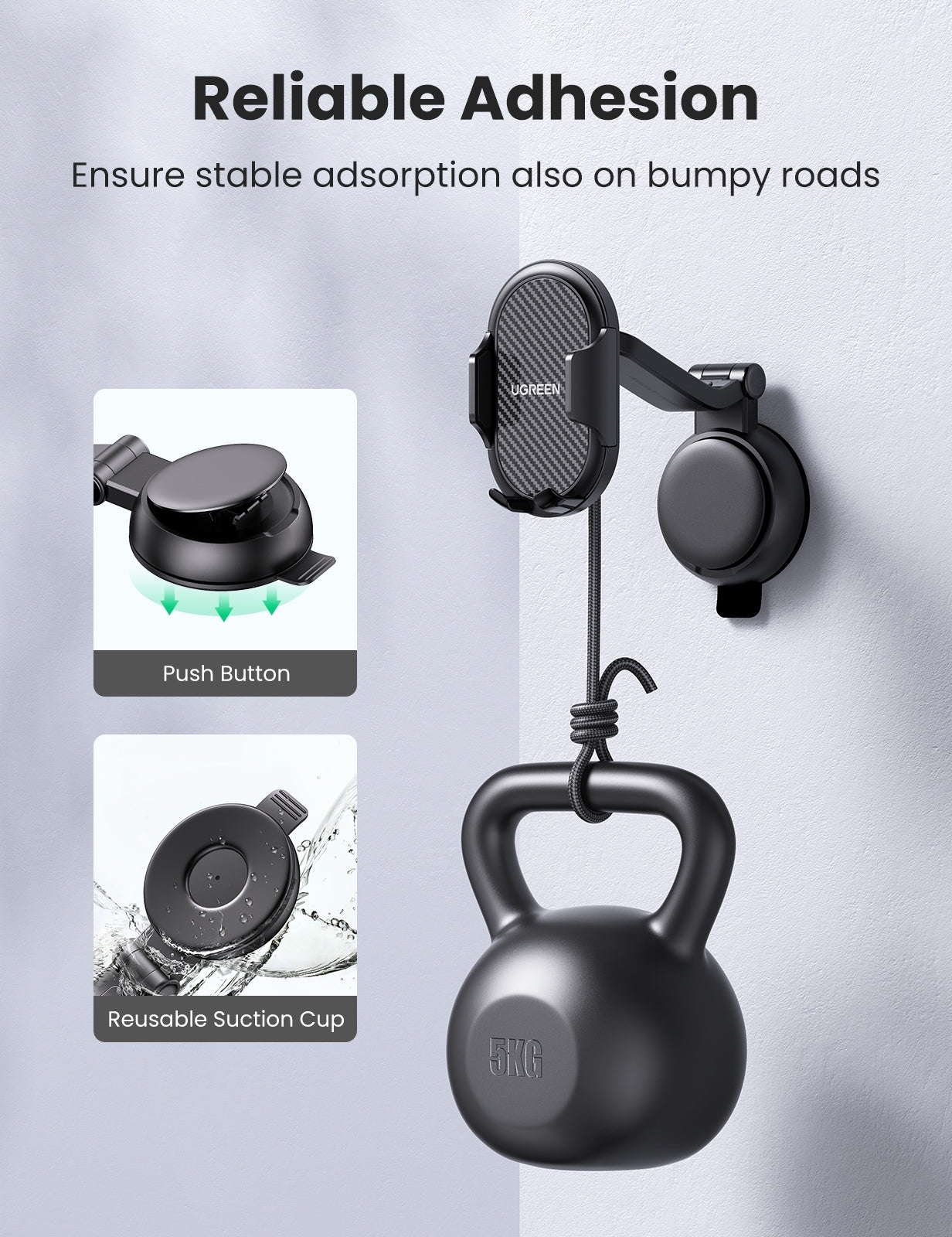 UGREEN 20473 Waterfall-Shaped Suction Cup Phone Mount 4