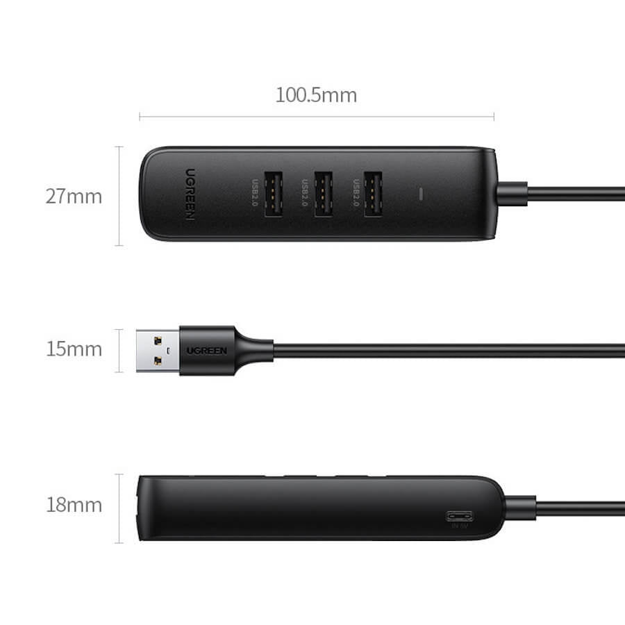 UGREEN 20984 USB 2.0 to 3 x USB2.0 with RJ45 (100Mbps) Ethernet Adapter (Black) 9