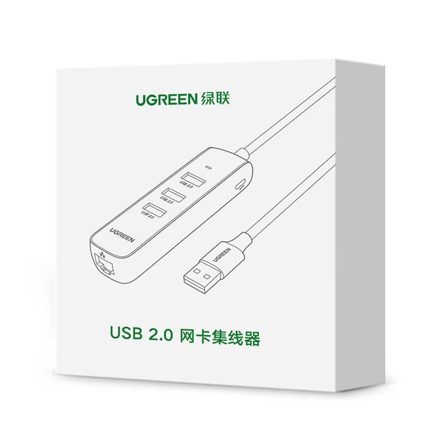 UGREEN 20984 USB 2.0 to 3 x USB2.0 with RJ45 (100Mbps) Ethernet Adapter (Black) 10