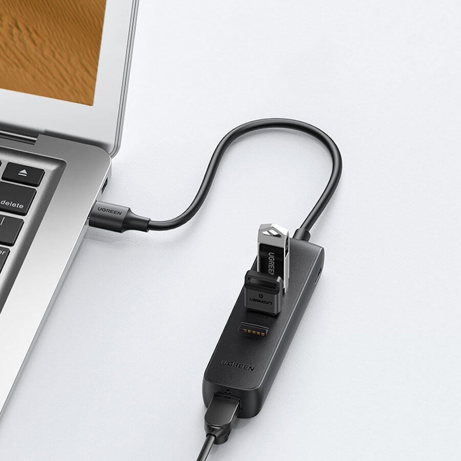 UGREEN 20984 USB 2.0 to 3 x USB2.0 with RJ45 (100Mbps) Ethernet Adapter (Black) 3