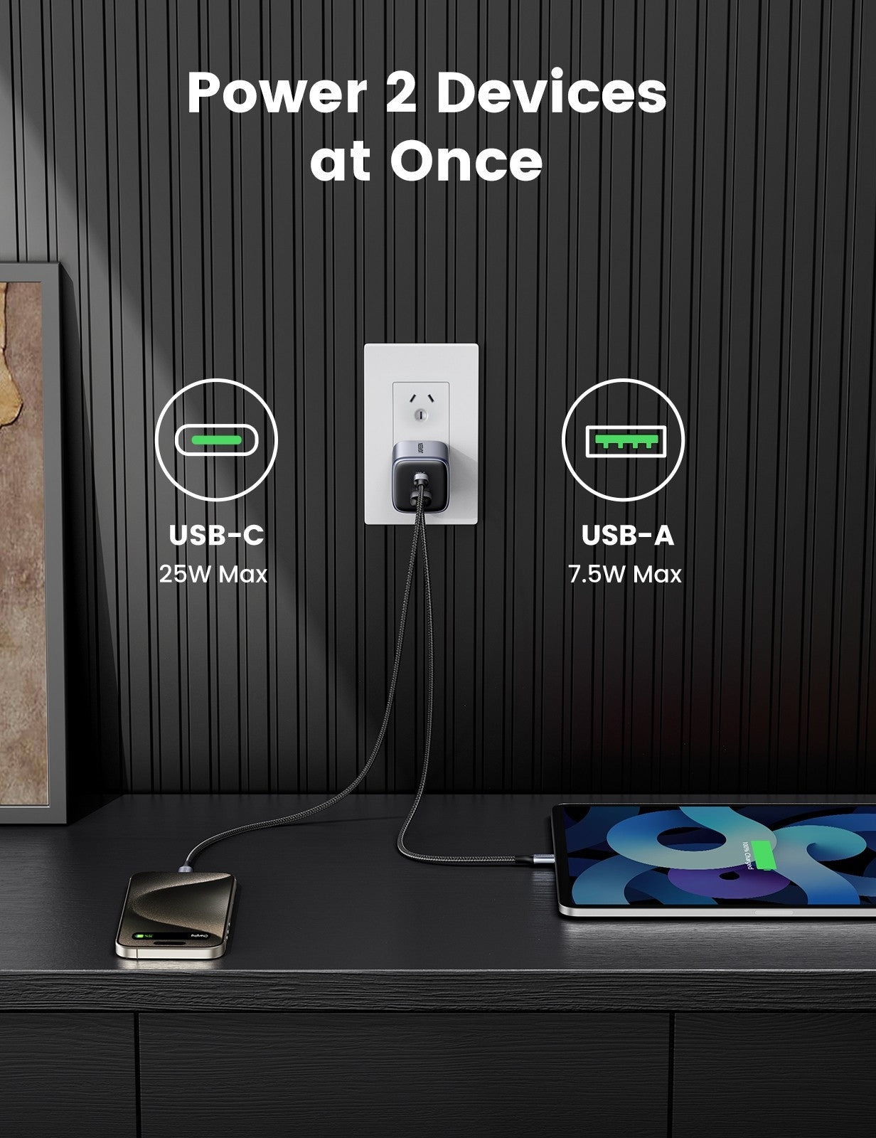 UGREEN 25112A Nexode 35W Dual Ports GaN Wall Power Charger 5