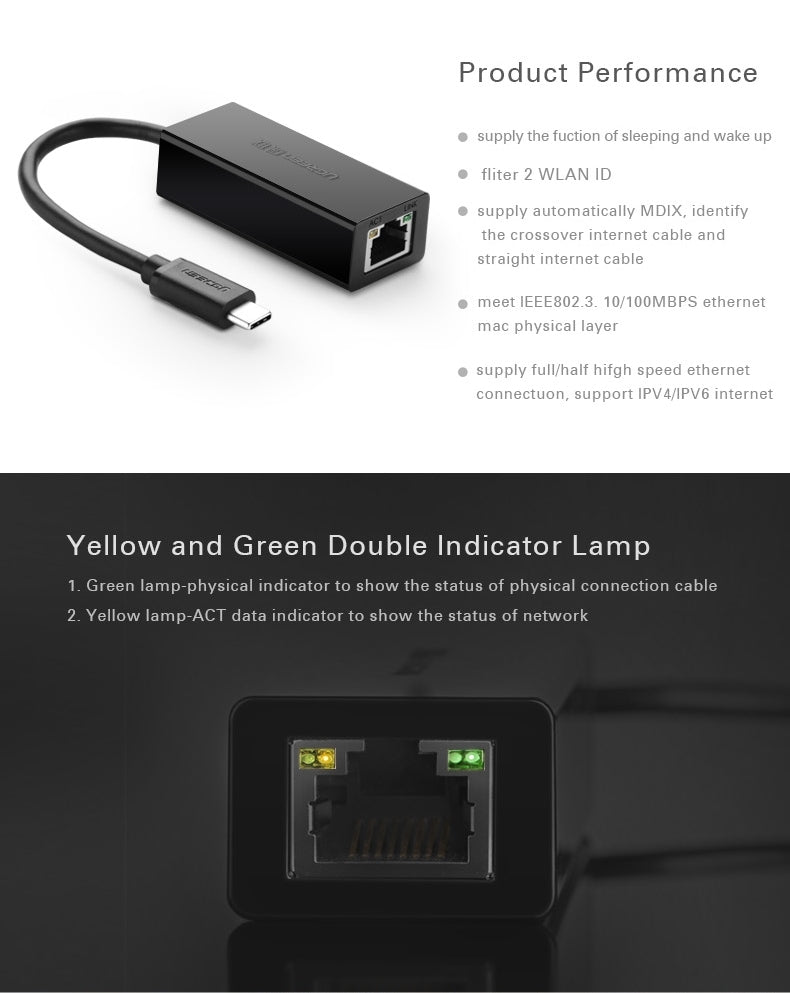 UGREEN 30287 USB-C 10/100Mbps Ethernet Adapter 3